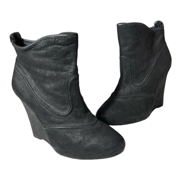 Joie Love Street Black Leather Wedge Bootie - Picture 1 of 6